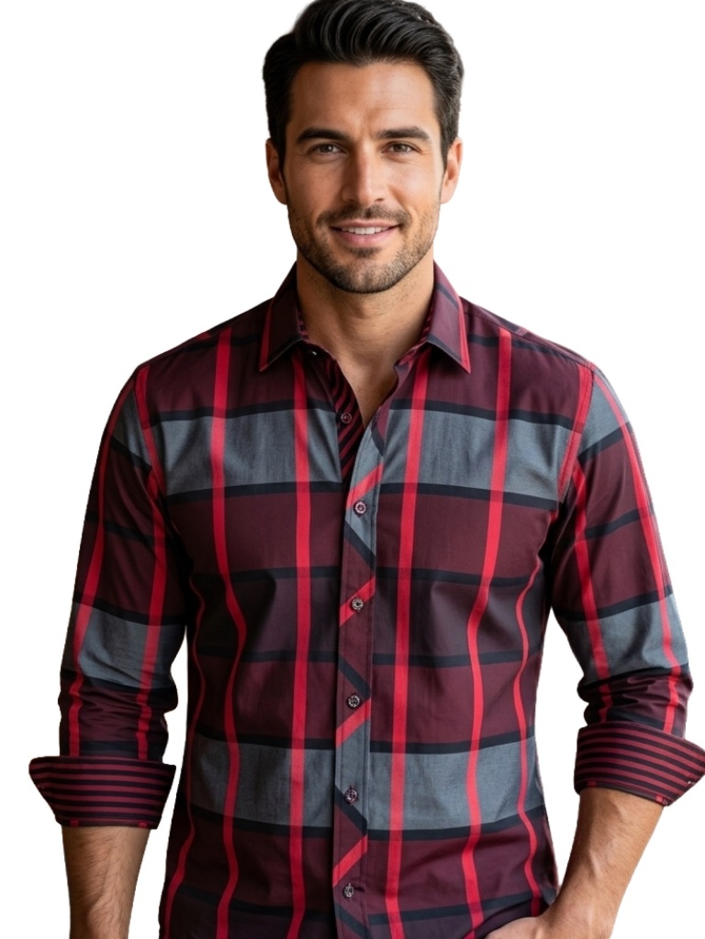 Au Noir Men’s Red Black  Flip Cuff Button Down Shirt SZ 7(3XL)